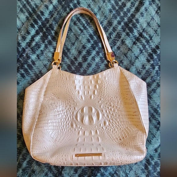 Brahmin Marianna Champagne Pearl Shiny Structured leather Luxury Rare bag - Picture 2 of 14